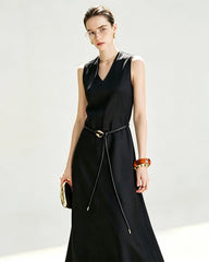 Triacetat-Maxikleid in A-Linie mit V-Ausschnitt und Seidenfutter
