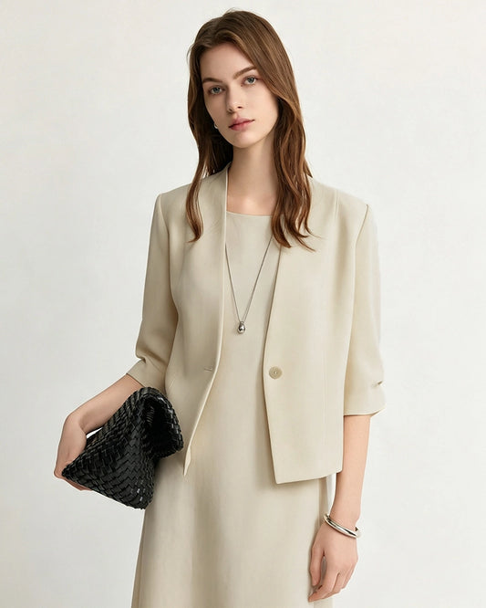 Triacetat-Cropped-Blazer mit V-Ausschnitt und Seidenfutter