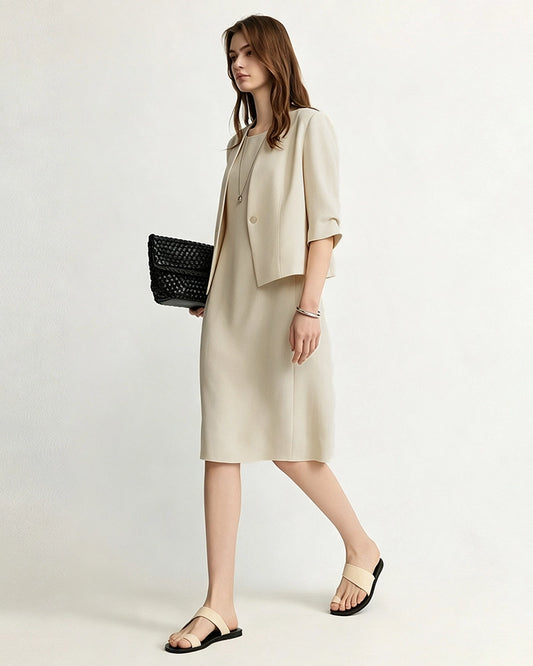 Triacetat-Cropped-Blazer mit V-Ausschnitt und Seidenfutter