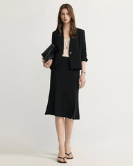 Triacetat-Cropped-Blazer mit V-Ausschnitt und Seidenfutter