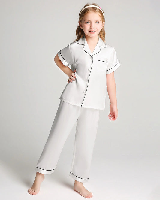 Unisex Seiden-Pyjama-Set für Kinder mit Kurzarm