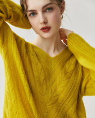 V-Ausschnitt Zopfmuster Pullover aus Seide und Kaschmir