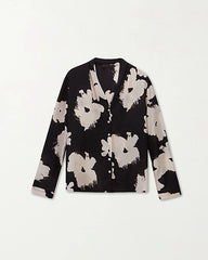 Langärmlige Seidenbluse mit V-Ausschnitt und Blumenmuster