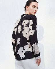 Langärmlige Seidenbluse mit V-Ausschnitt und Blumenmuster