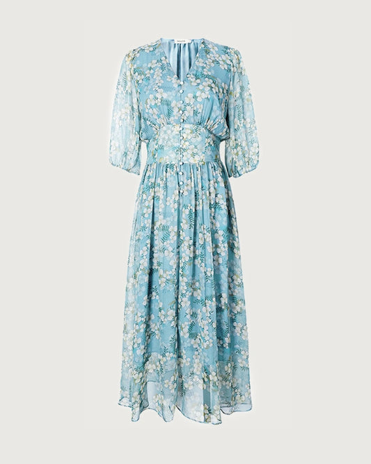 Seiden-Midikleid mit V-Ausschnitt und Blumenprint