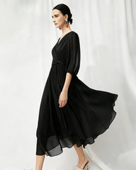 V-Ausschnitt Seiden-Midikleid mit Twist-Detail an der Taille