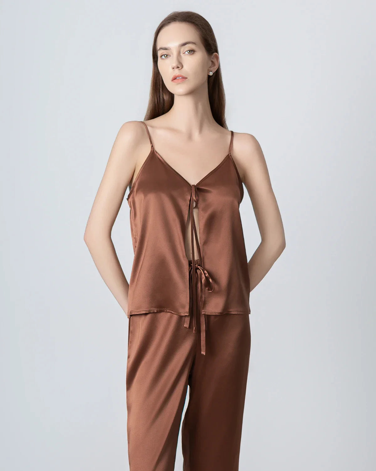 Damen Seiden-Pyjama-Set, V-Ausschnitt Camisole