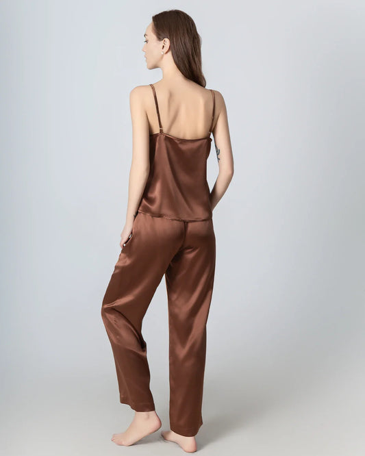 Damen Seiden-Pyjama-Set, V-Ausschnitt Camisole