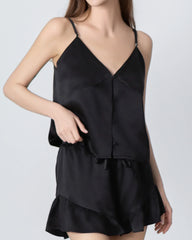 Seiden-Pyjama-Set mit V-Ausschnitt Camisole und offener Front