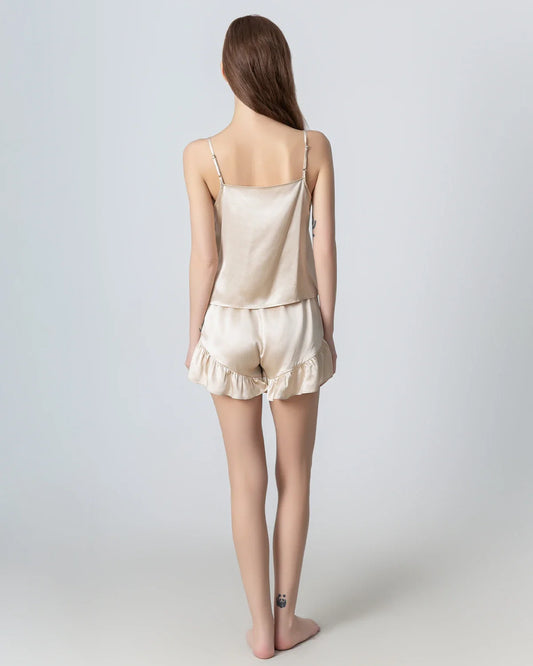 Seiden-Pyjama-Set mit V-Ausschnitt Camisole und offener Front