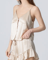 Seiden-Pyjama-Set mit V-Ausschnitt Camisole und offener Front