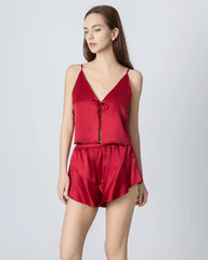 Seiden-Pyjamaset aus kurzer Camisole mit V-Ausschnitt