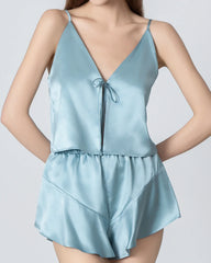 Seiden-Pyjamaset aus kurzer Camisole mit V-Ausschnitt