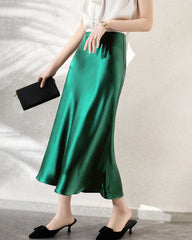 Seiden-Midi-Rock mit elastischer Taille