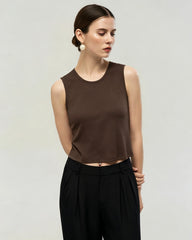 Waschbares Seiden-Jersey Cropped Tanktop mit Rundhalsausschnitt