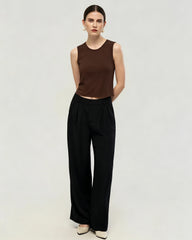 Waschbares Seiden-Jersey Cropped Tanktop mit Rundhalsausschnitt