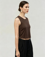 Waschbares Seiden-Jersey Cropped Tanktop mit Rundhalsausschnitt