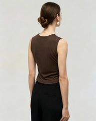 Waschbares Seiden-Jersey Cropped Tanktop mit Rundhalsausschnitt