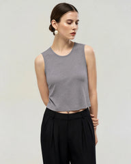 Waschbares Seiden-Jersey Cropped Tanktop mit Rundhalsausschnitt