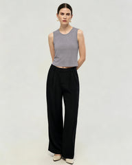 Waschbares Seiden-Jersey Cropped Tanktop mit Rundhalsausschnitt