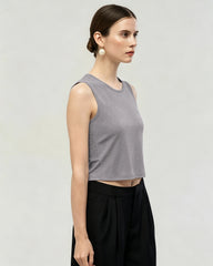 Waschbares Seiden-Jersey Cropped Tanktop mit Rundhalsausschnitt