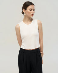 Waschbares Seiden-Jersey Cropped Tanktop mit Rundhalsausschnitt
