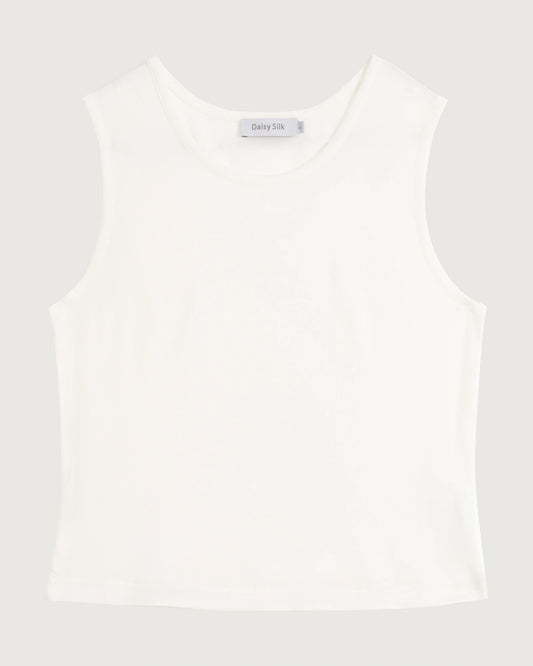 Waschbares Seiden-Jersey Cropped Tanktop mit Rundhalsausschnitt
