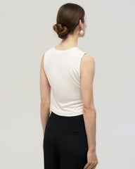 Waschbares Seiden-Jersey Cropped Tanktop mit Rundhalsausschnitt