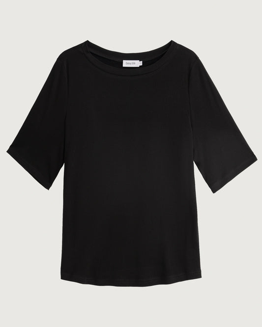 Waschbares Seidenjersey T-Shirt mit Rundhalsausschnitt