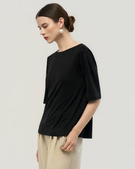 Waschbares Seidenjersey T-Shirt mit Rundhalsausschnitt