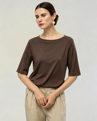 Waschbares Seidenjersey T-Shirt mit Rundhalsausschnitt