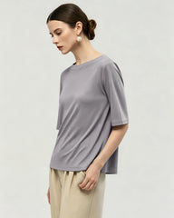 Waschbares Seidenjersey T-Shirt mit Rundhalsausschnitt