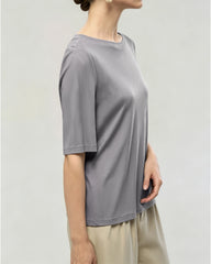 Waschbares Seidenjersey T-Shirt mit Rundhalsausschnitt