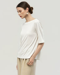 Waschbares Seidenjersey T-Shirt mit Rundhalsausschnitt