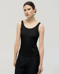 Waschbares Seiden-Jersey Tanktop mit doppeltem U-Ausschnitt