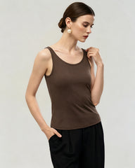 Waschbares Seiden-Jersey Tanktop mit doppeltem U-Ausschnitt