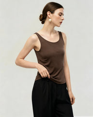 Waschbares Seiden-Jersey Tanktop mit doppeltem U-Ausschnitt