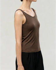 Waschbares Seiden-Jersey Tanktop mit doppeltem U-Ausschnitt