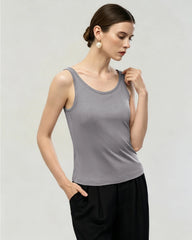 Waschbares Seiden-Jersey Tanktop mit doppeltem U-Ausschnitt