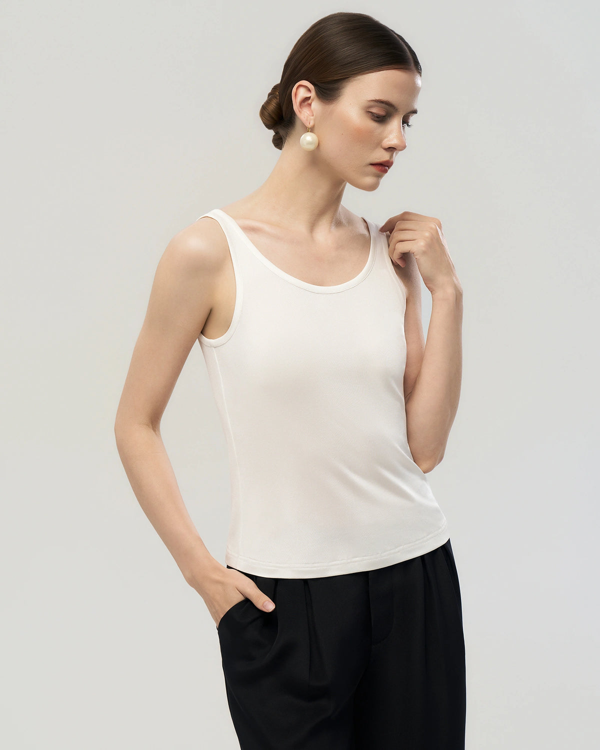 Waschbares Seiden-Jersey Tanktop mit doppeltem U-Ausschnitt