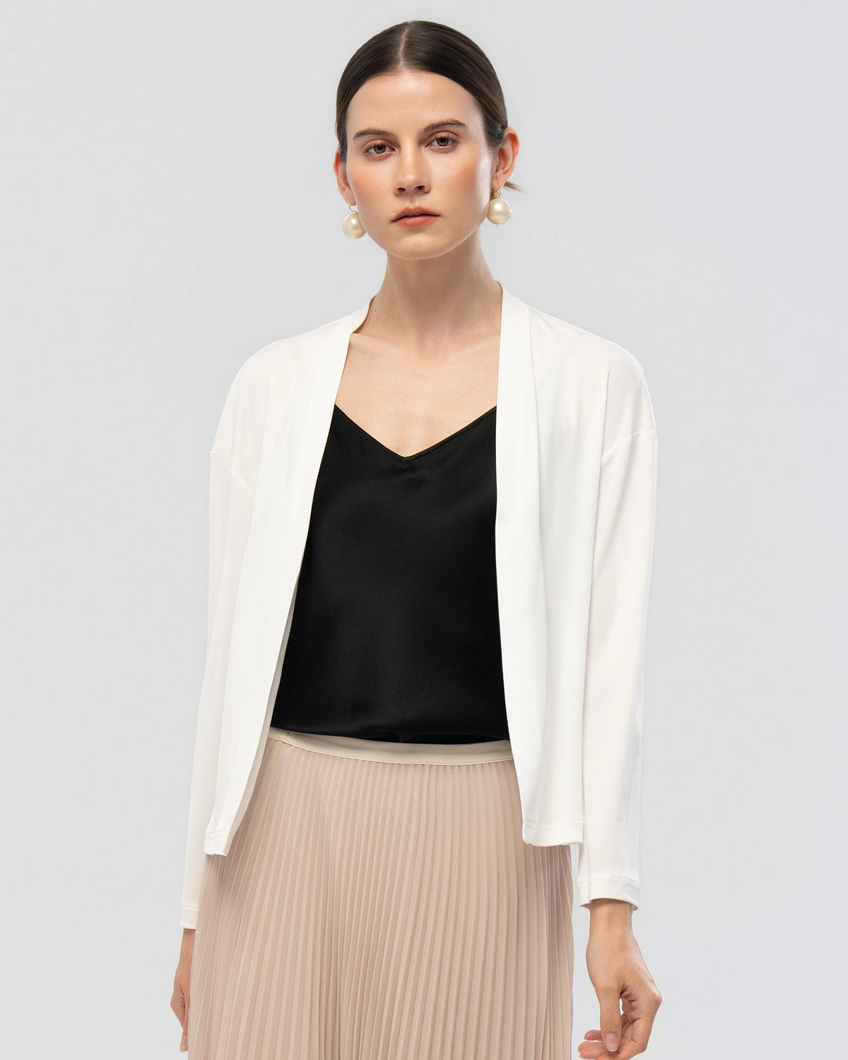 Waschbarer Seidenjersey Cardigan mit Drapierung