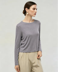 Waschbares Seiden-Jersey Langarm-T-Shirt