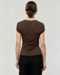 Waschbares Seidenjersey T-Shirt mit U-Ausschnitt und enger Passform