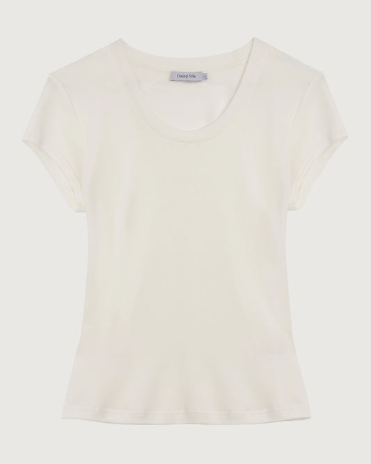 Waschbares Seidenjersey T-Shirt mit U-Ausschnitt und enger Passform