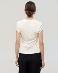 Waschbares Seidenjersey T-Shirt mit U-Ausschnitt und enger Passform