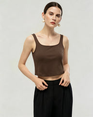 Waschbares Seidenjersey Cropped Tanktop mit quadratischem Ausschnitt