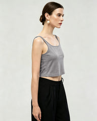 Waschbares Seidenjersey Cropped Tanktop mit quadratischem Ausschnitt