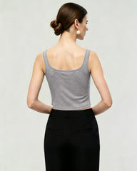 Waschbares Seidenjersey Cropped Tanktop mit quadratischem Ausschnitt