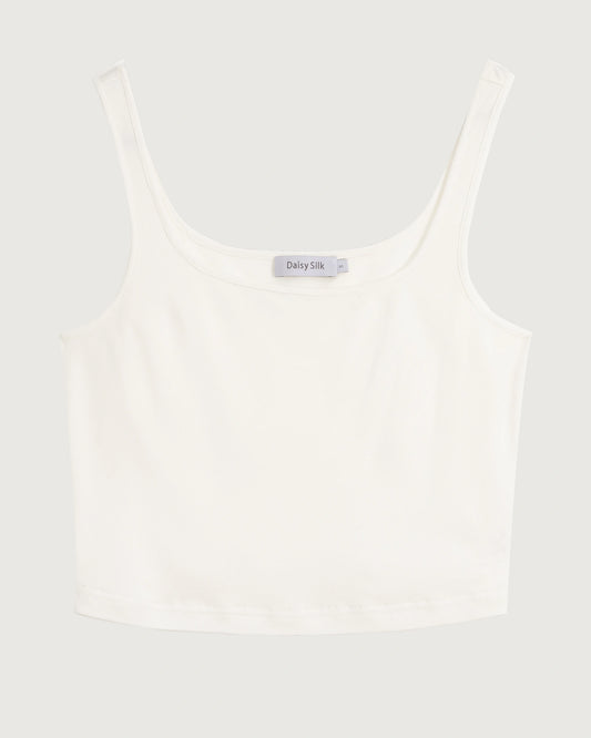Waschbares Seidenjersey Cropped Tanktop mit quadratischem Ausschnitt