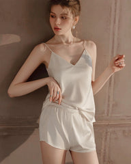 Waschbares Seiden-Pyjama-Set mit Shorts